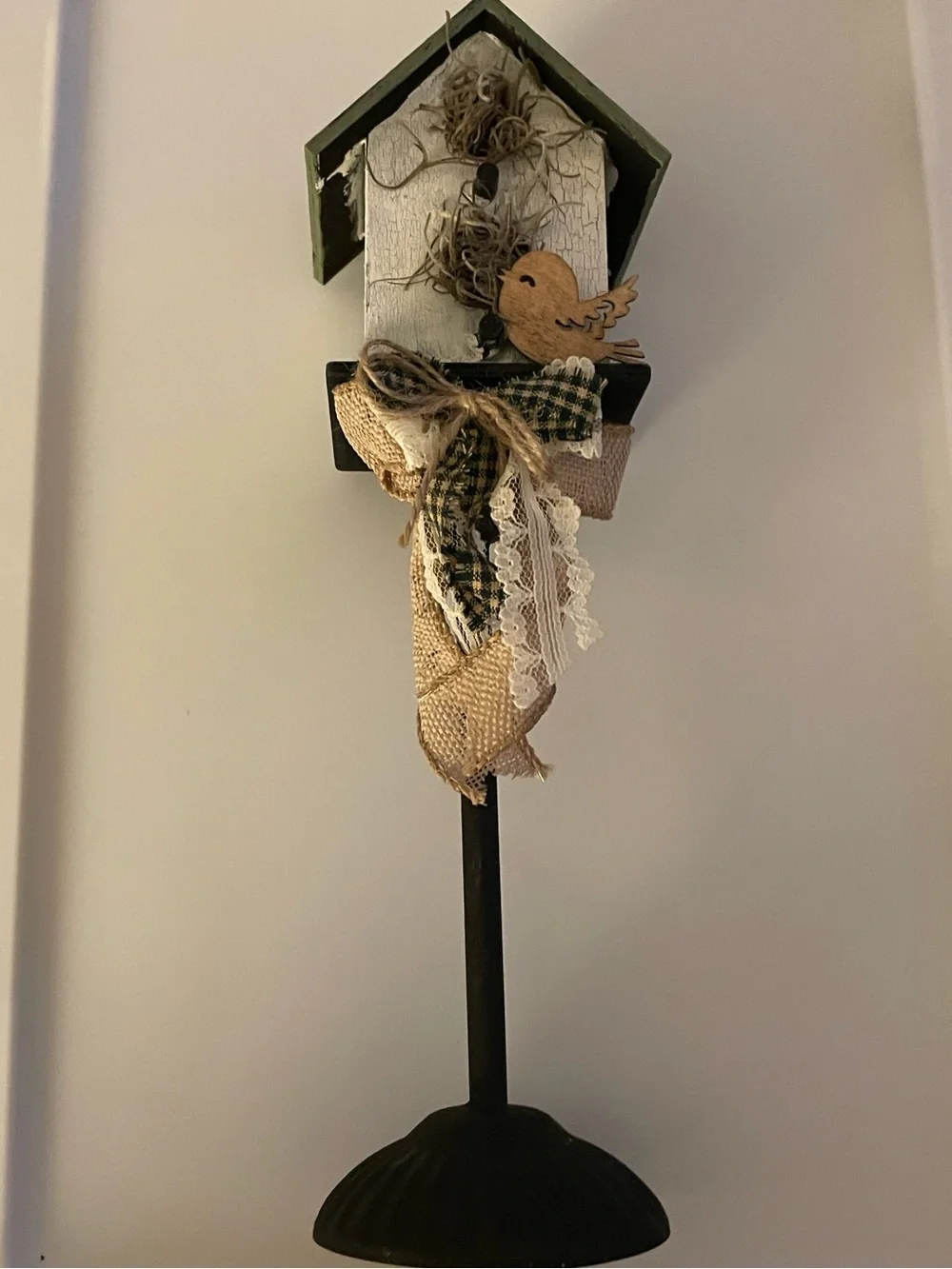 Decorative Birdhouse Tabletop Accent in Green and White